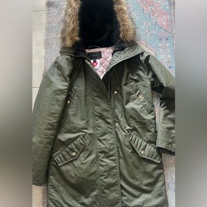 J. Crew Olive Utility Jacket with Faux Fur Hood